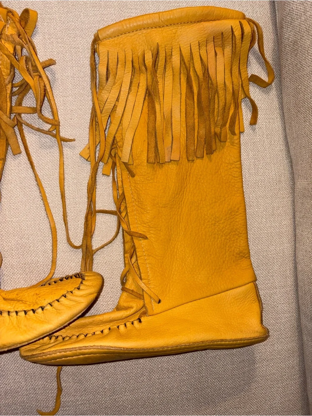 Vintage Leather Fringe Moccasin Boots Soft Sole Knee High Boho Mens 11